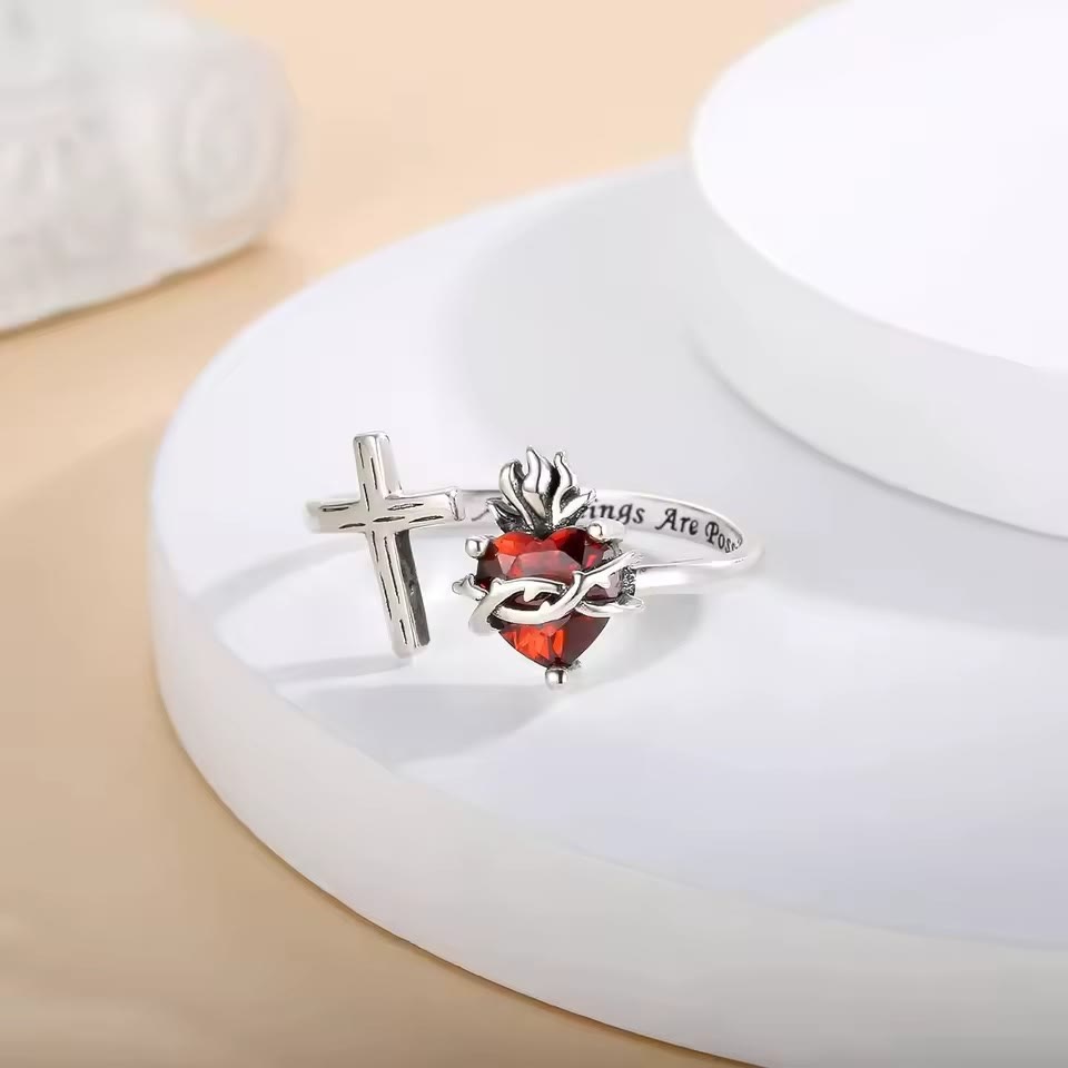 ✝️Sacred Heart of Jesus Ring: With God All Things Are Possible