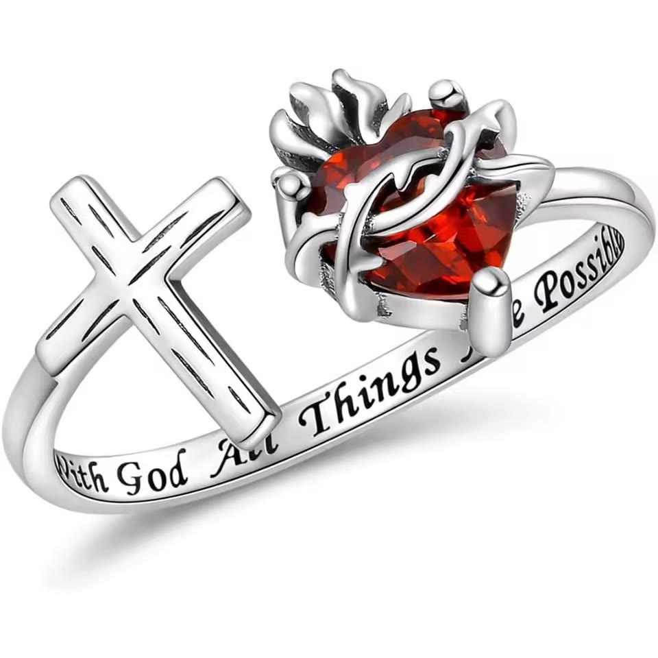 ✝️Sacred Heart of Jesus Ring: With God All Things Are Possible