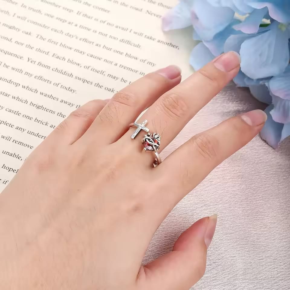 ✝️Sacred Heart of Jesus Ring: With God All Things Are Possible