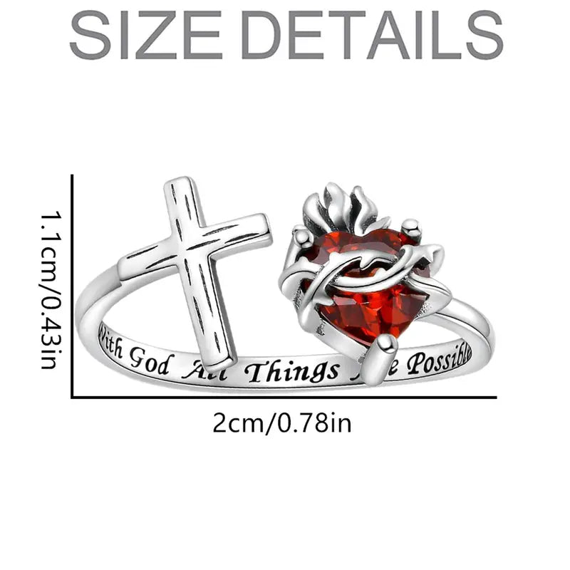 ✝️Sacred Heart of Jesus Ring: With God All Things Are Possible