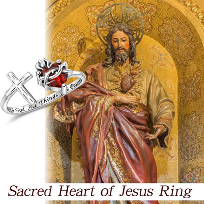✝️Sacred Heart of Jesus Ring: With God All Things Are Possible