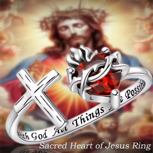 ✝️Sacred Heart of Jesus Ring: With God All Things Are Possible