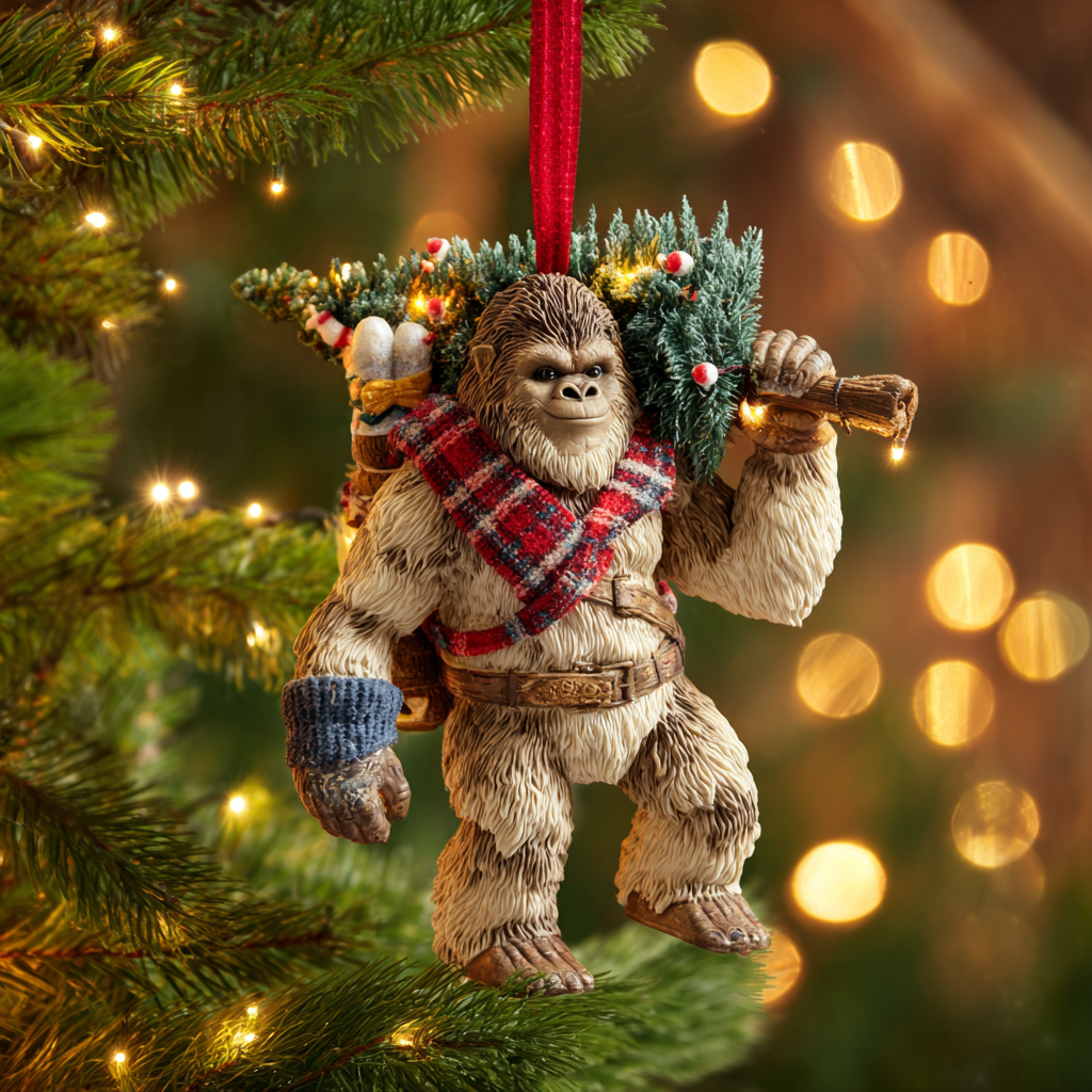 👣🎄 Bigfoot Christmas Ornament – Myth Meets Holiday Magic 🌟